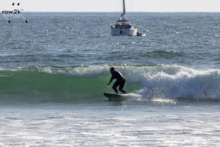 Surfer at the San Gabriel rivermouth surf break