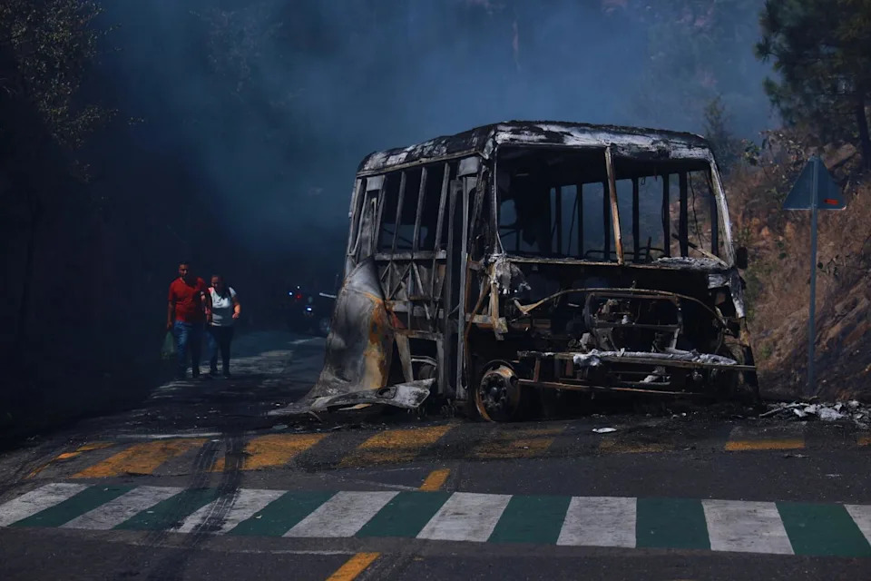 A burned bus in Mexico