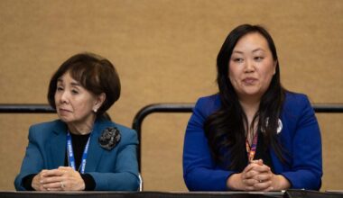 Congresswoman Doris Matsui and Sacramento councilwoman, Mai Vang, following their debate on Saturday, Feb. 21, 2026, at Mosconi Center West in San Francisco.