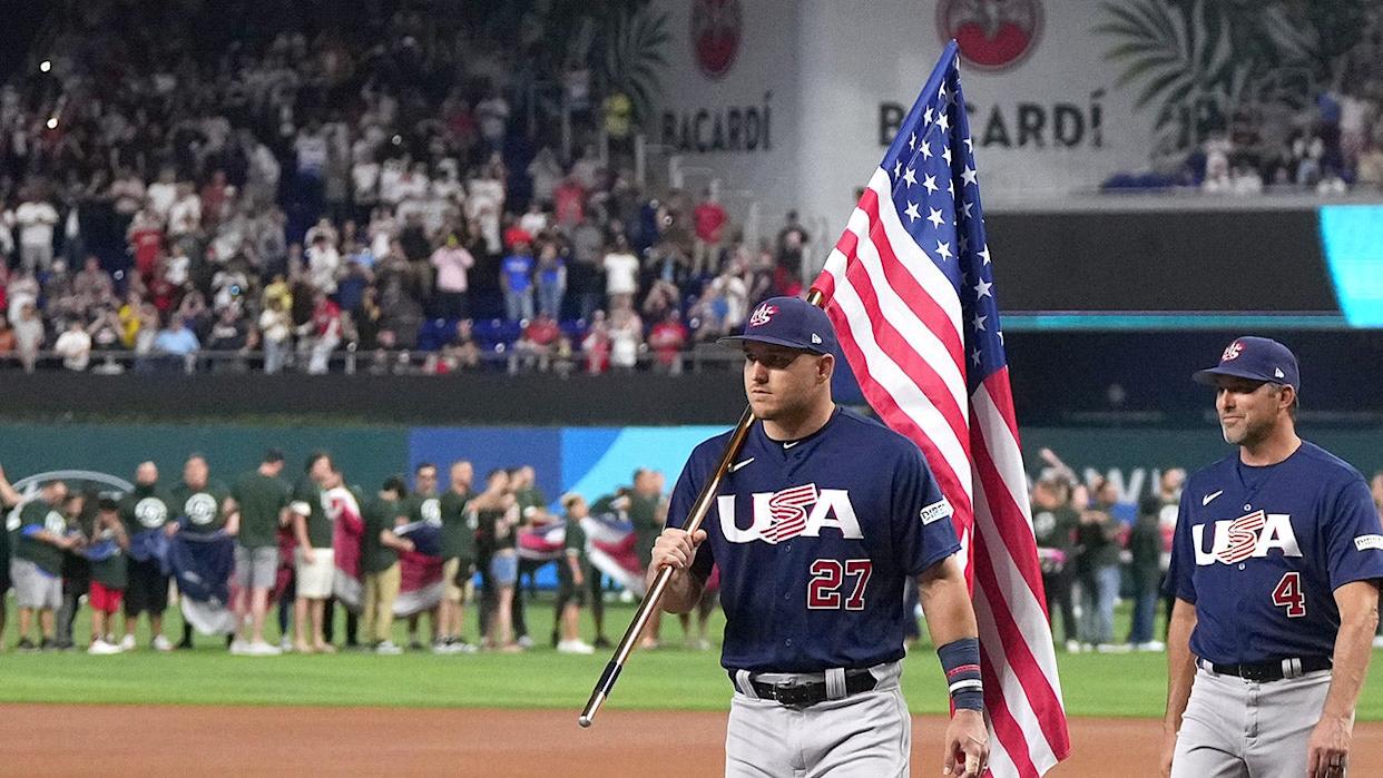 Mike Trout with flag