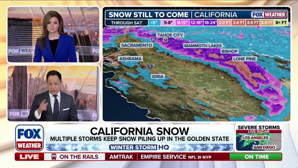 California mountains slammed by blizzard conditions, 10 feet of snow could fall across Sierra peaks | Latest Weather Clips