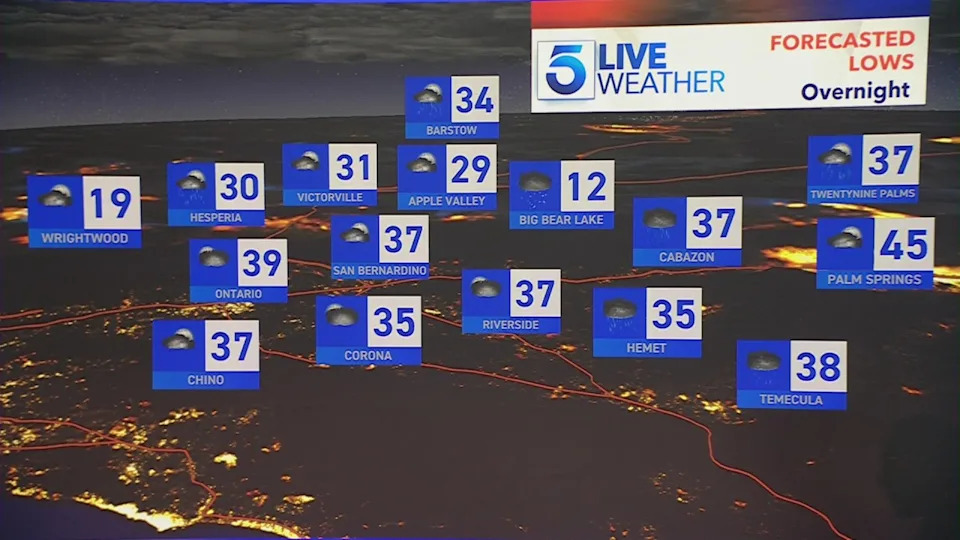 Weather forecast graphic shows overnight lows in Inland Empire