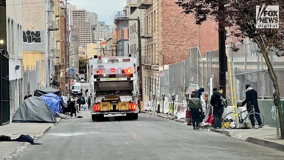 People inhabit encampments on the streets of San Francisco's Mission District.