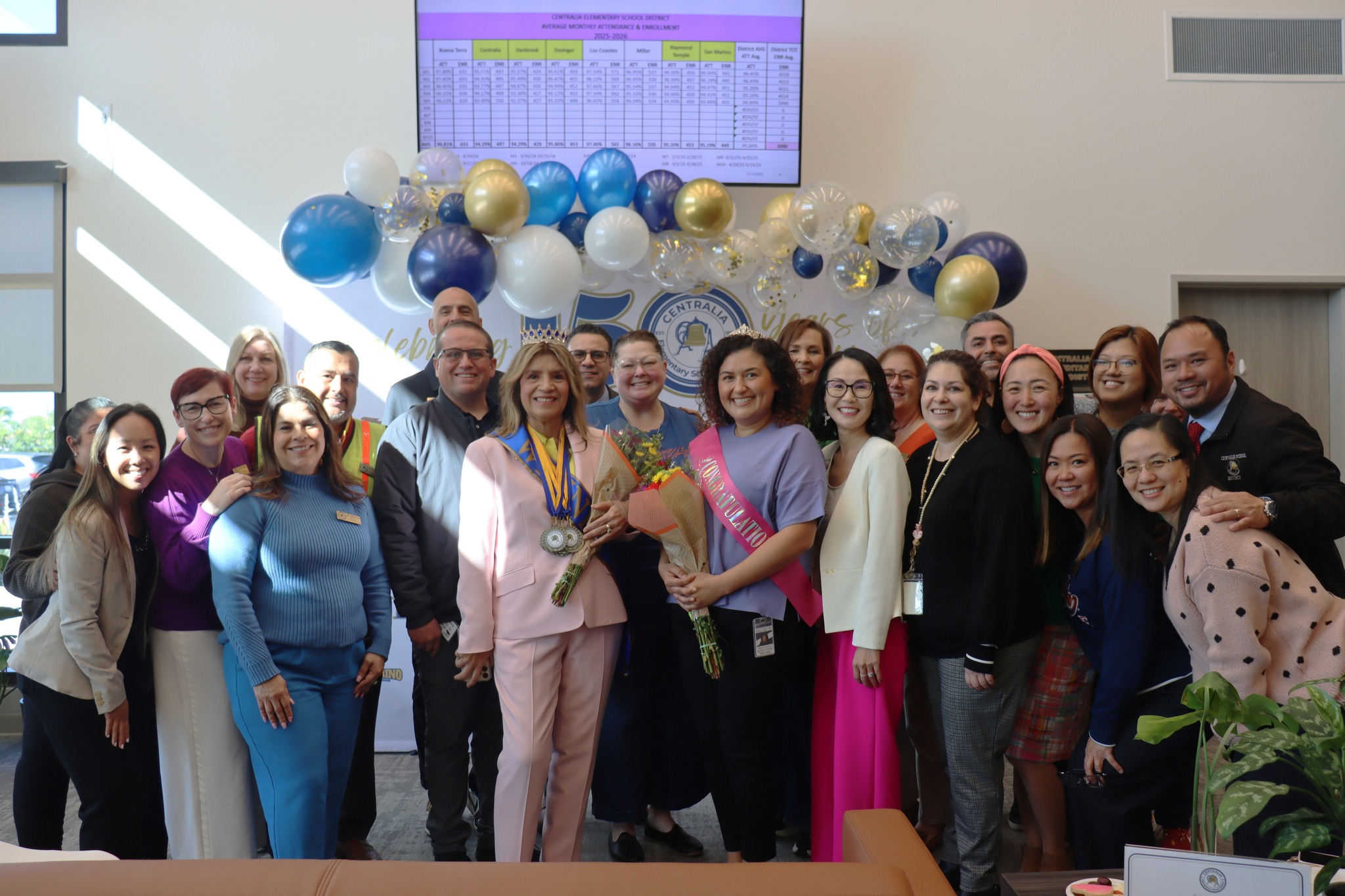Centralia School District staff pose for a group photo with Superintendent Dr. Norma E. Martinez and Maria Lopez, who was named ACSA Region 17 Confidential Employee of the Year.