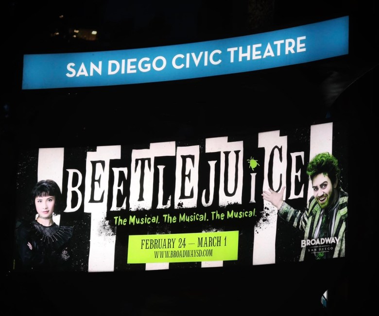 Advertisement for Beetlejuice musical at the San Diego Civic Theater