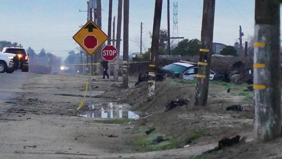 Two Bakersfield police officers and one woman were hospitalized in a deadly crash that killed another man. Photo Credit: KBAK/KBFX{p}{/p}