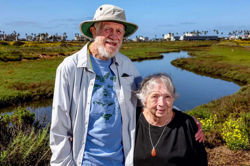 Costal conservationists Mike and Patricia McCoy on a trail named after them at the Tijuana Estuary Visitor Center.