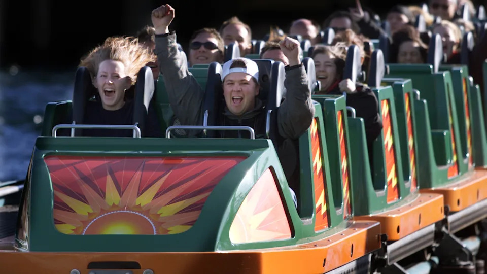 Riders on the original California Screamin' roller coasterGetty