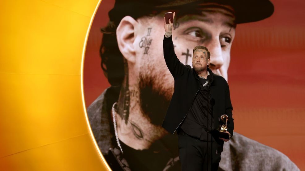 LOS ANGELES, CALIFORNIA - FEBRUARY 01: Jelly Roll accepts the award for Best Contemporary Country Album for "Beautifully Broken" onstage during the 68th GRAMMY Awards at Crypto.com Arena on February 01, 2026 in Los Angeles, California.  (Photo by Kevin Winter/Getty Images for The Recording Academy)