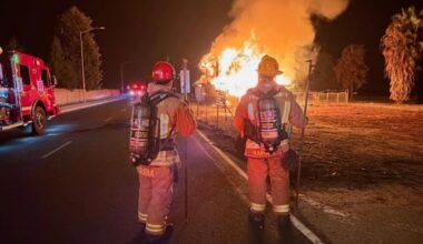 A two-story abandoned home in Parlier caught fire Friday, Feb. 13, 2026, morning, with firefighters taking a defensive approach as the cause remains under investigation. (CalFire)