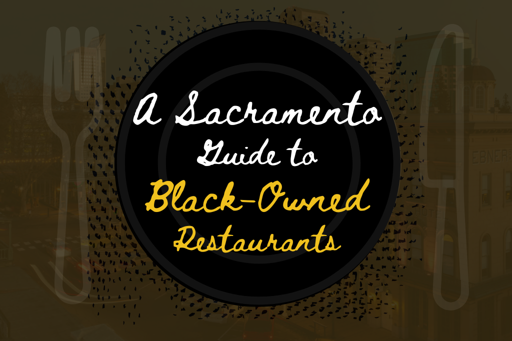 Local Black-owned restaurants offer spaces for connection and conversation throughout Sacramento. These businesses remain cornerstones of their neighborhoods during Black History Month. (Graphic made in Canva by Giancarlo Diloy)