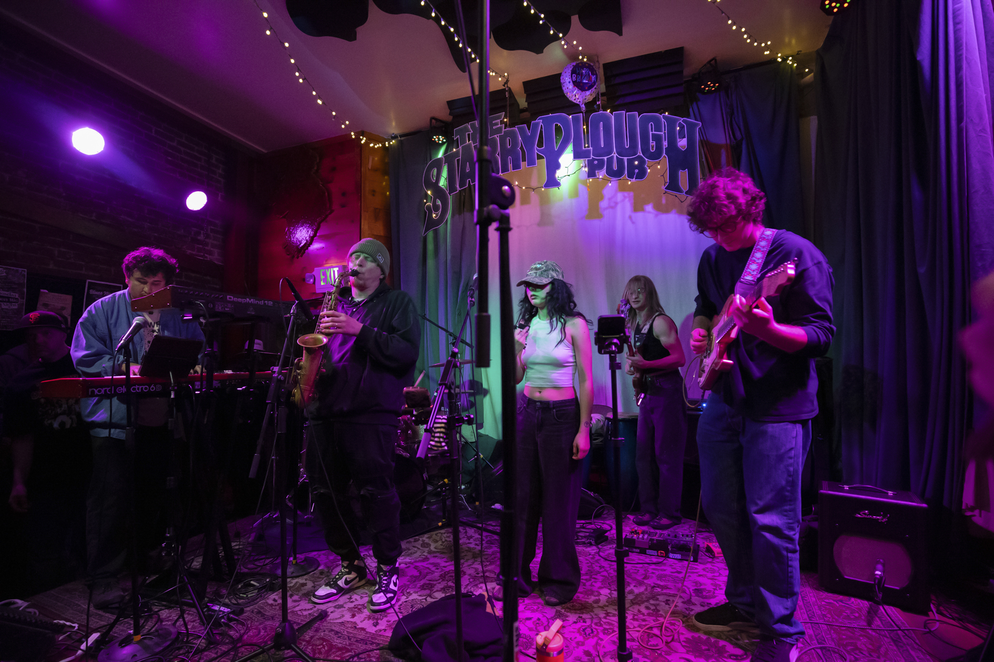 Stu Crew perform at a jam session in honor of Anthony ‘Anthony Ant’ Anderson at The Starry Plough Pub in Berkeley, California on Thursday, Feb. 12, 2026. 