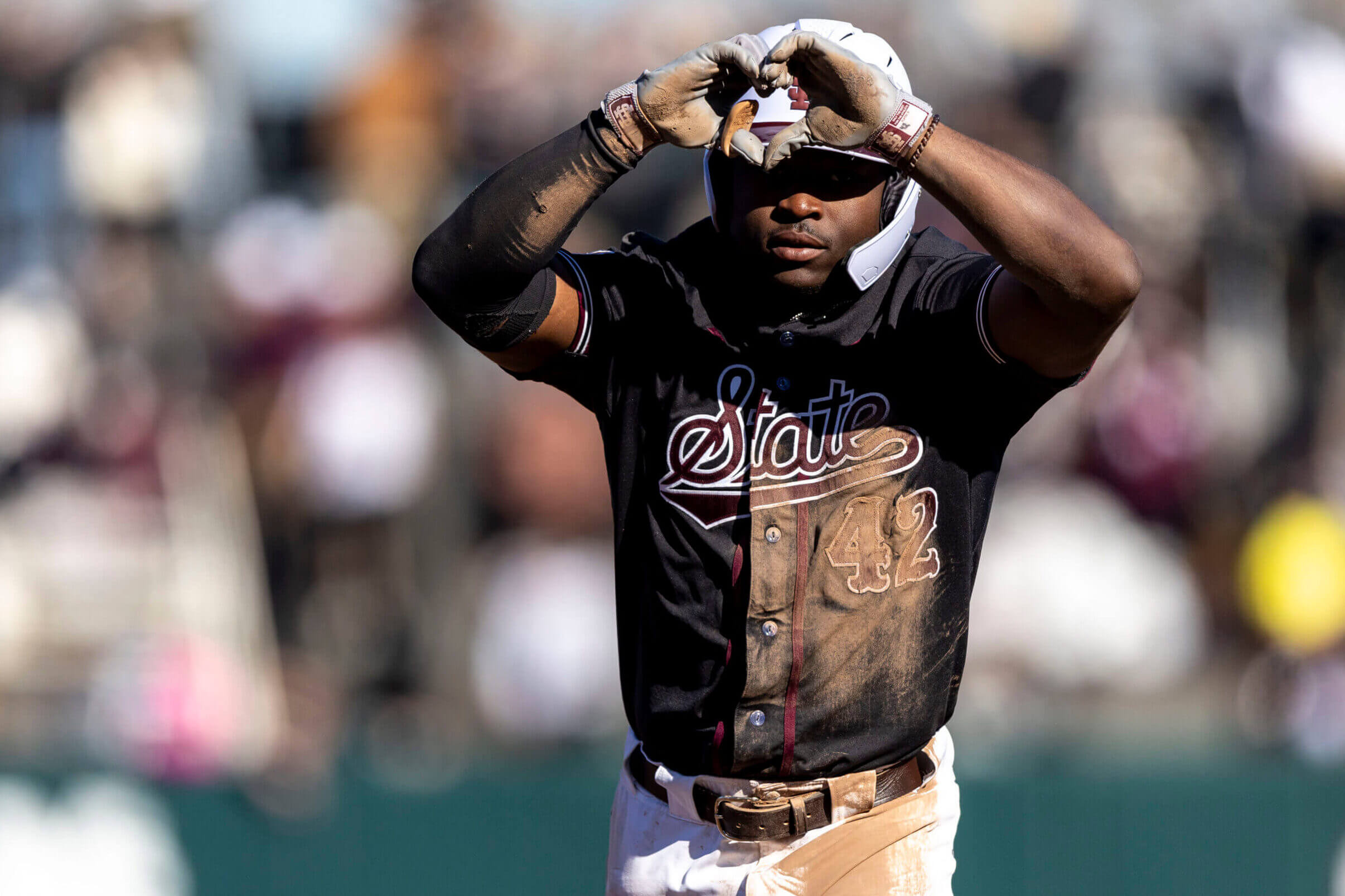 Mississippi State outfielder Dakota Jordan (42) runs the bases after his two-run home run against Air Force during an NCAA baseball game