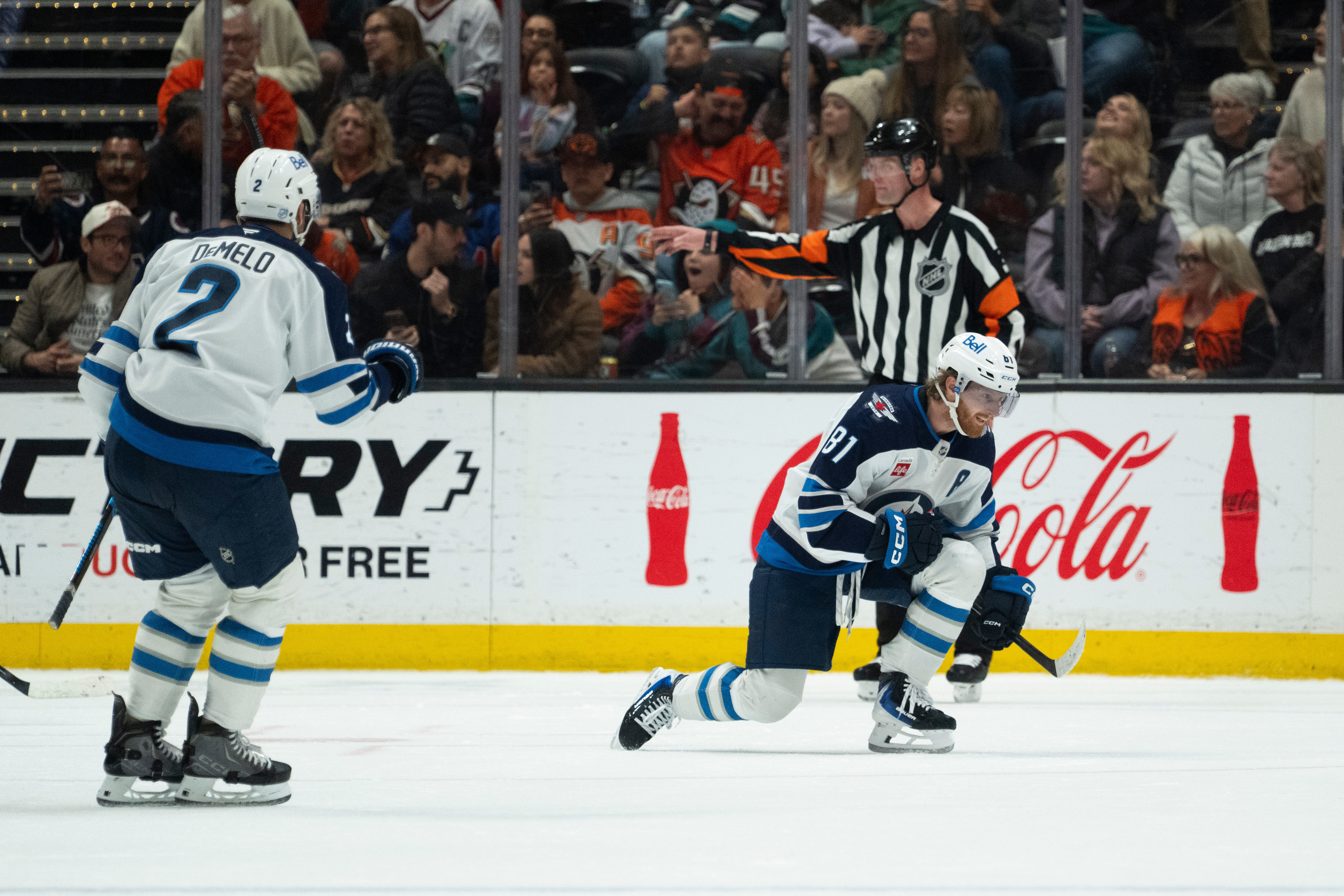 Winnipeg Jets left wing Kyle Connor celebrates his goal during...
