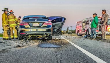 An intoxicated driver in Fresno was arrested after crashing into the rear of a John Deere tractor on Jensen Avenue, totaling the car but leaving everyone uninjured, CHP said. (CHP)
