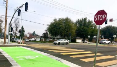 Stop signs have been installed on Barstow Avenue near Bond Street in hopes of improving pedestrian safety near Hoover High in northeast Fresno. Stop lights have been installed, too, but not yet been activated.