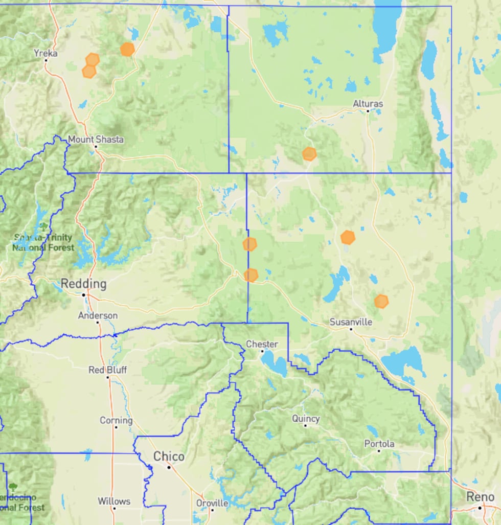 This map shows northern California wolf sightings on Saturday, Feb. 7.
