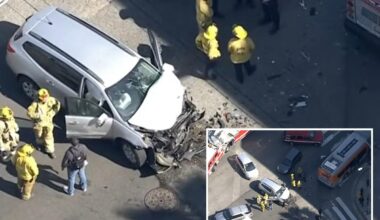 Burglary suspects crash into Metro bus while fleeing police in downtown Los Angeles