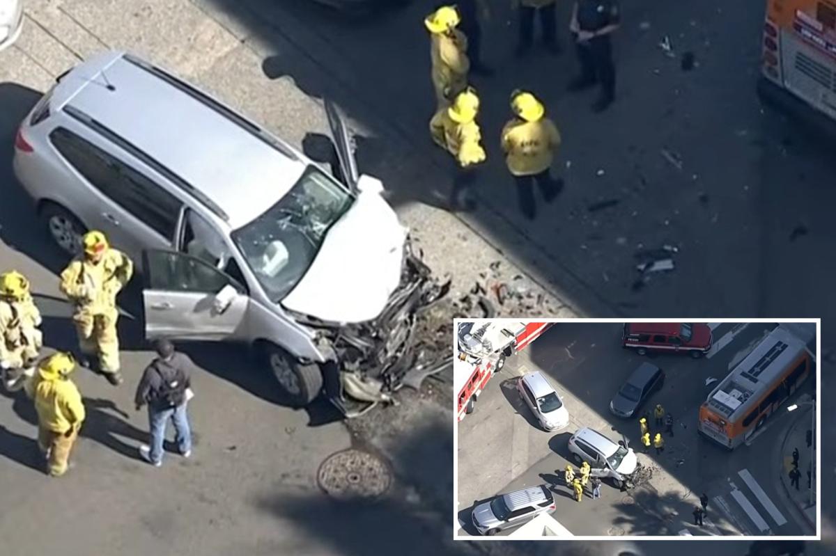 Burglary suspects crash into Metro bus while fleeing police in downtown Los Angeles
