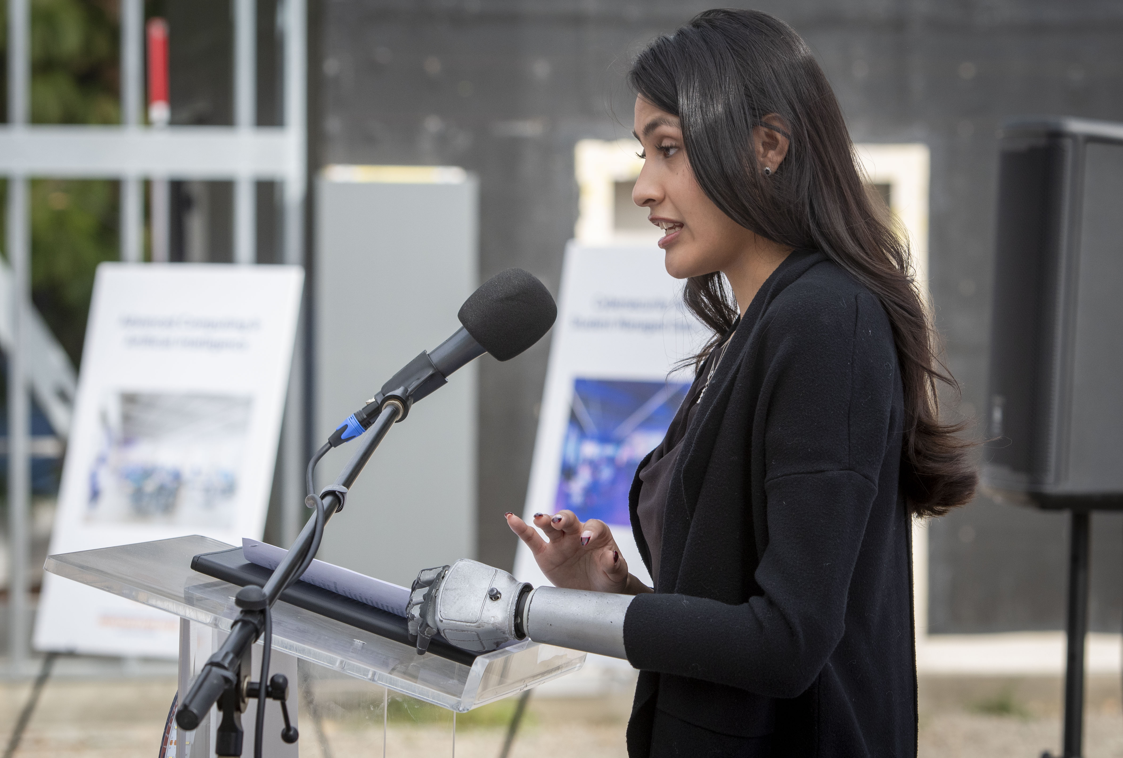 Student representative, Haley Barrios Gomez, a mechanical engineering major, speaks...