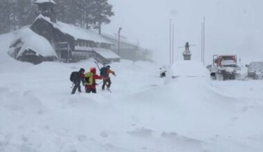 Rescuers push through winter storm to 6 survivors of a California avalanche. 9 others are missing.