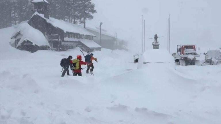 Rescuers push through winter storm to 6 survivors of a California avalanche. 9 others are missing.