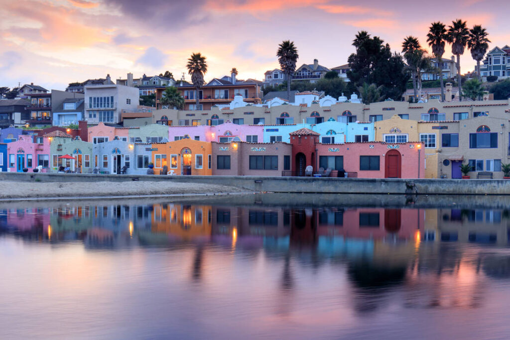 Capitola Village in California at sunset.