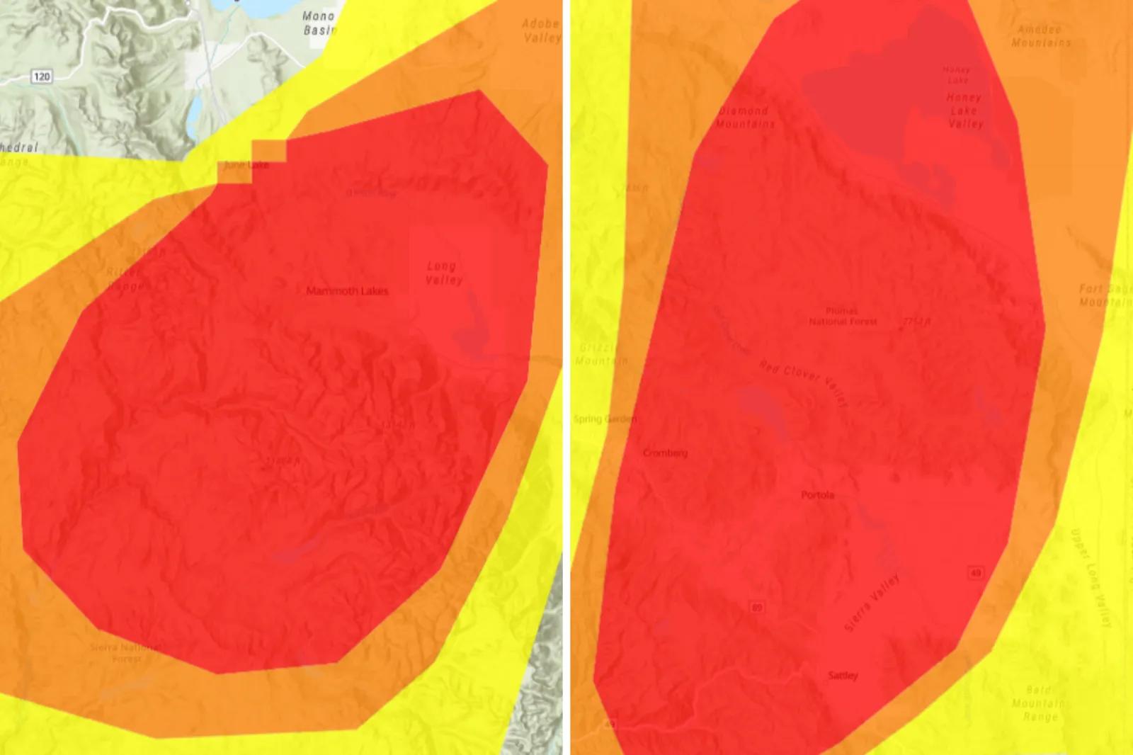 AirNow Map showing "unhealthy" levels of PM2.5 across parts of California, as of Sunday, February 22.