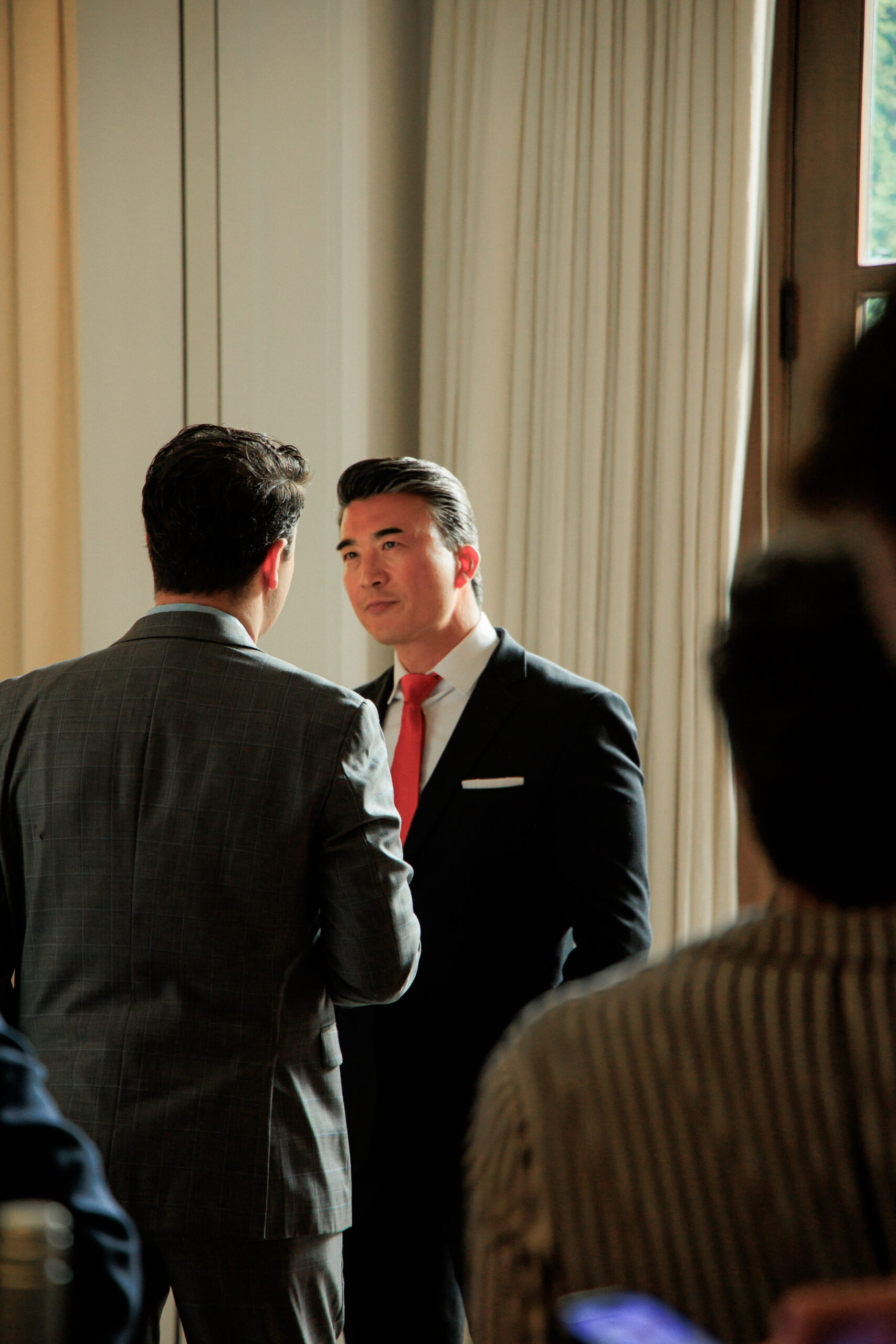 Los Angeles City Council District 5 candidate Eddie Ha speaking at a press event in Downtown LA