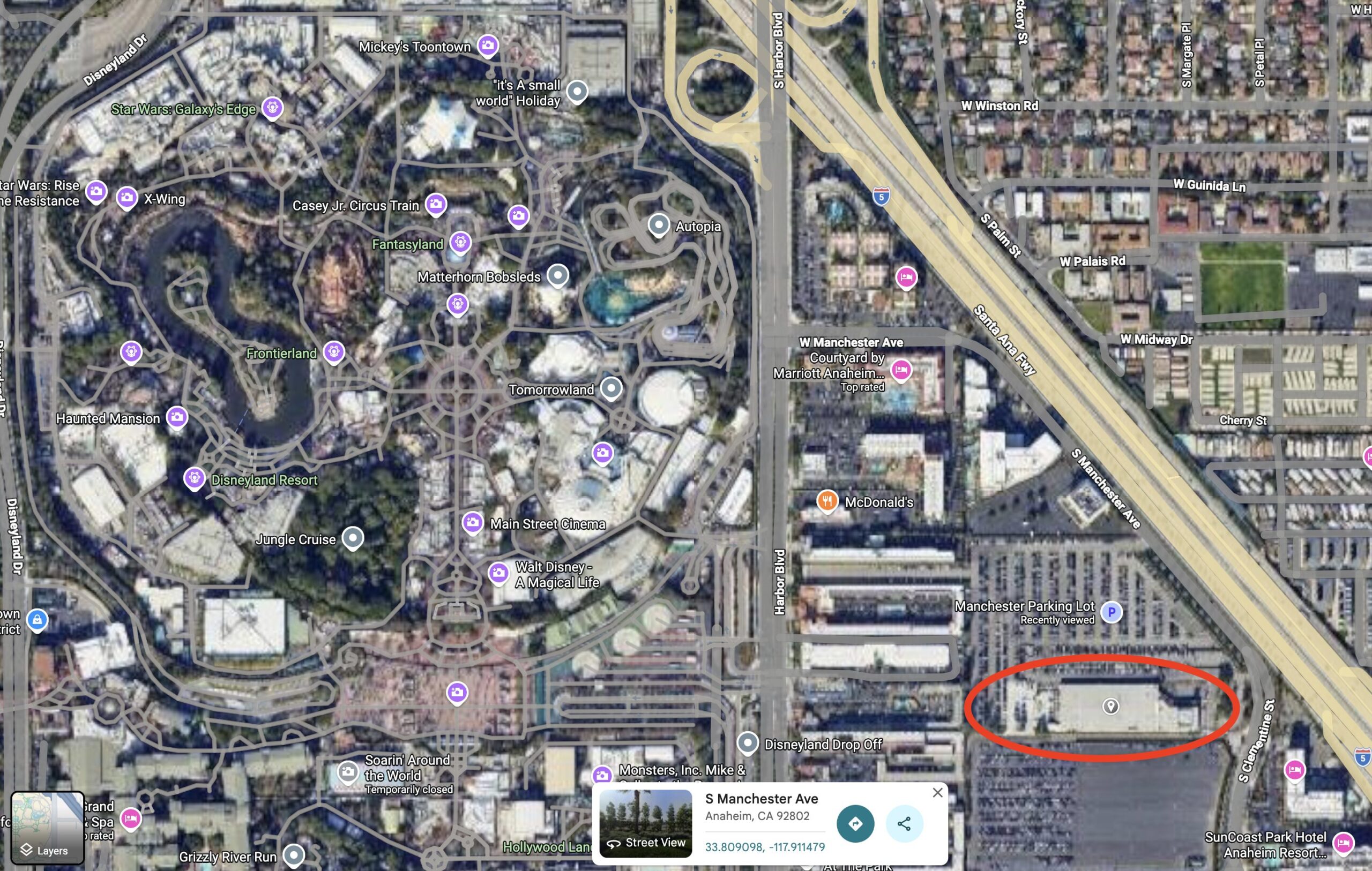 Aerial view of Disneyland