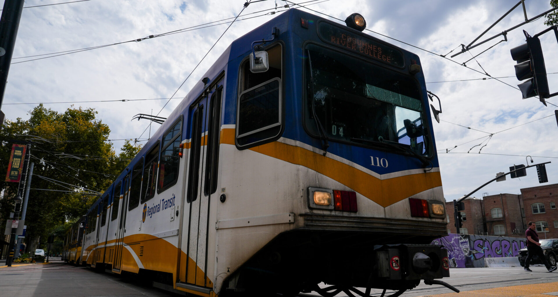 Light rail train on 8th and K street in Sacramento. Photo by Denis Akbari.
