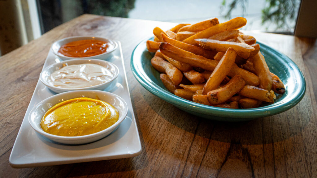 French fries and dipping sauces