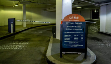 Parking rates at the City Hall Garage on 1000 I St in Sacramento. Photo by Denis Akbari.