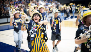 Members of the California Straw Hat Band hype up the crowd at Fall Convocation.
