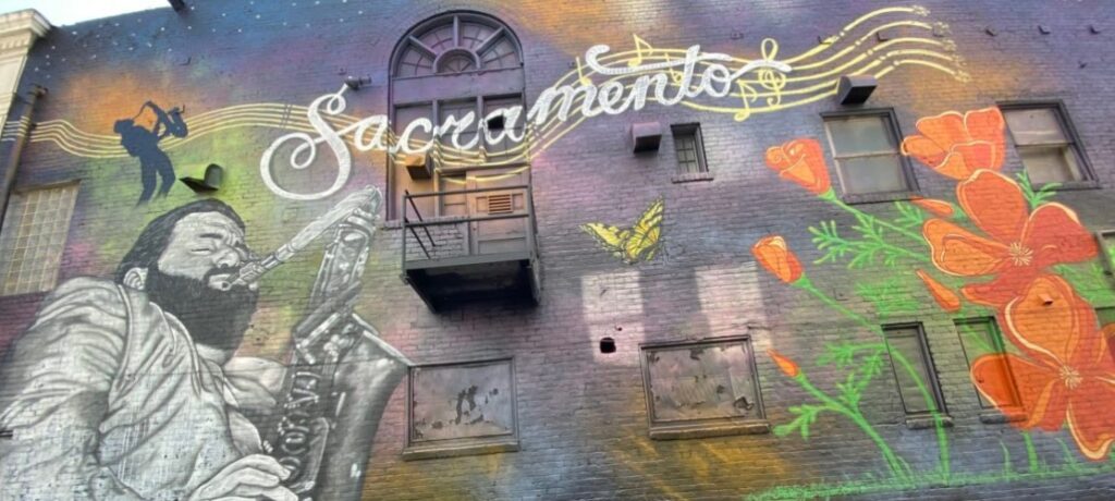 Mural with saxaphone player