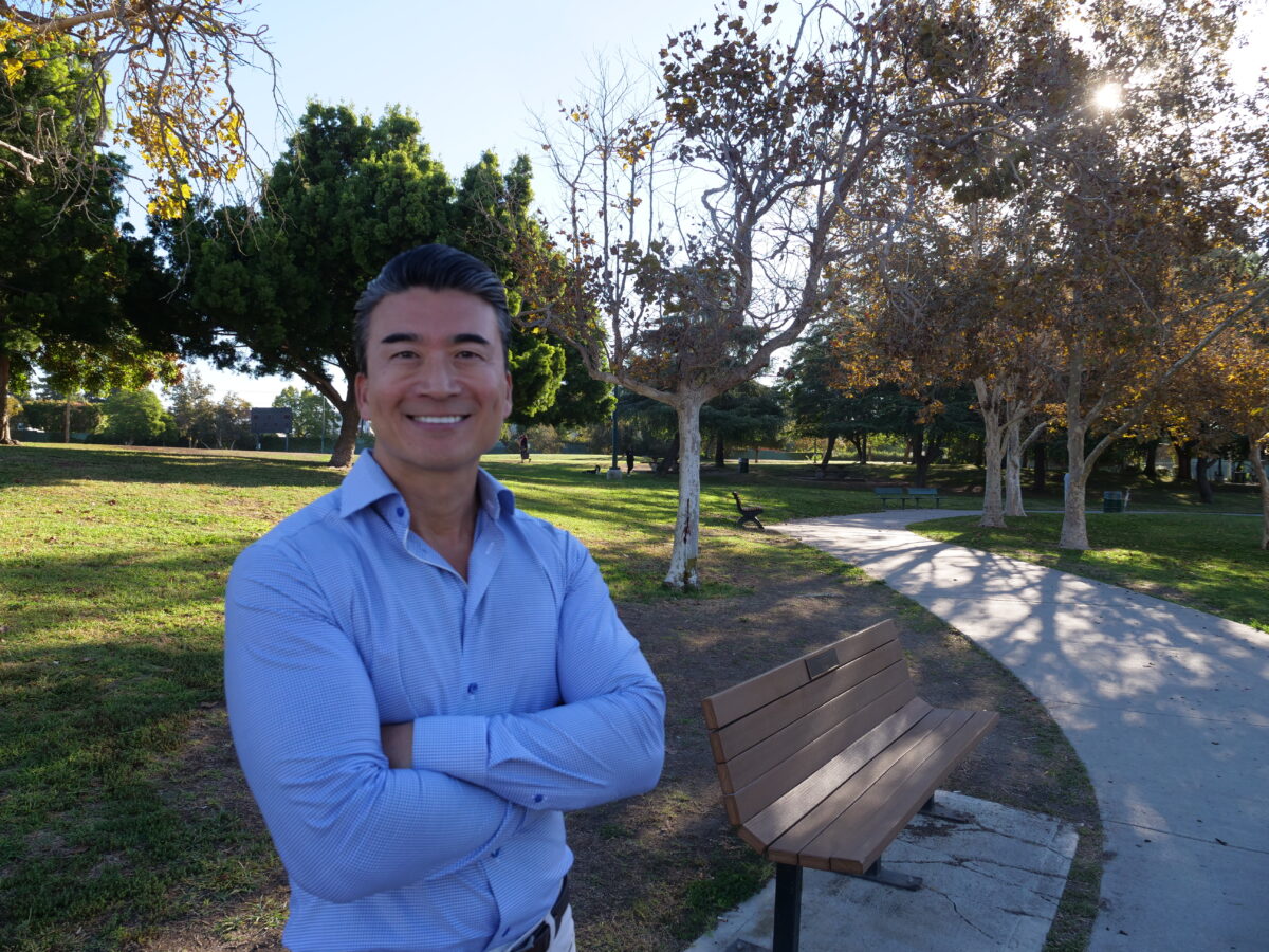 Los Angeles City Council District 5 candidate Eddie Ha in the park