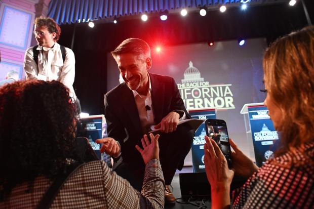 Matt Mahan talks to attendees after the California gubernatorial candidate debate Tuesday, Feb. 3, 2026, in San Francisco. (AP Photo/Laure Andrillon)