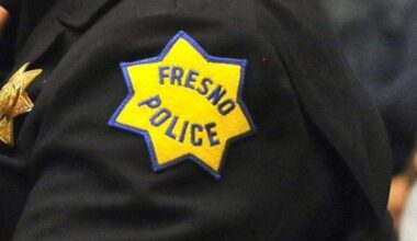 A Fresno police patch on Wednesday Oct. 16, 2019, at Fresno City Hall.