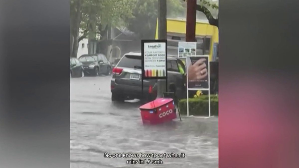 Food delivery robot struggles with flooded streets in West Hollywood – NBC Los Angeles