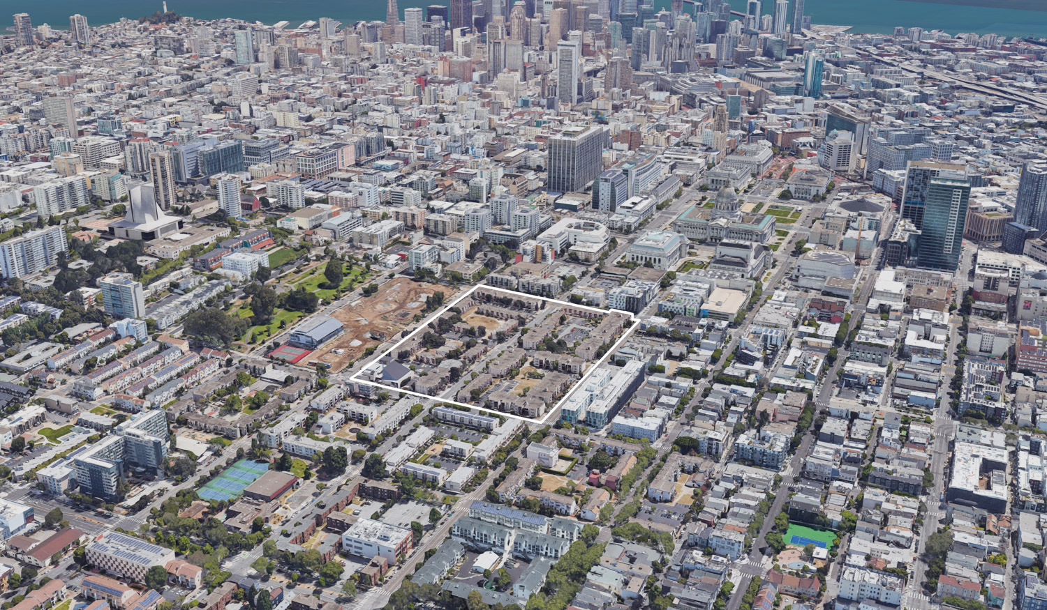 Freedom West development parcels, via Google Satellite