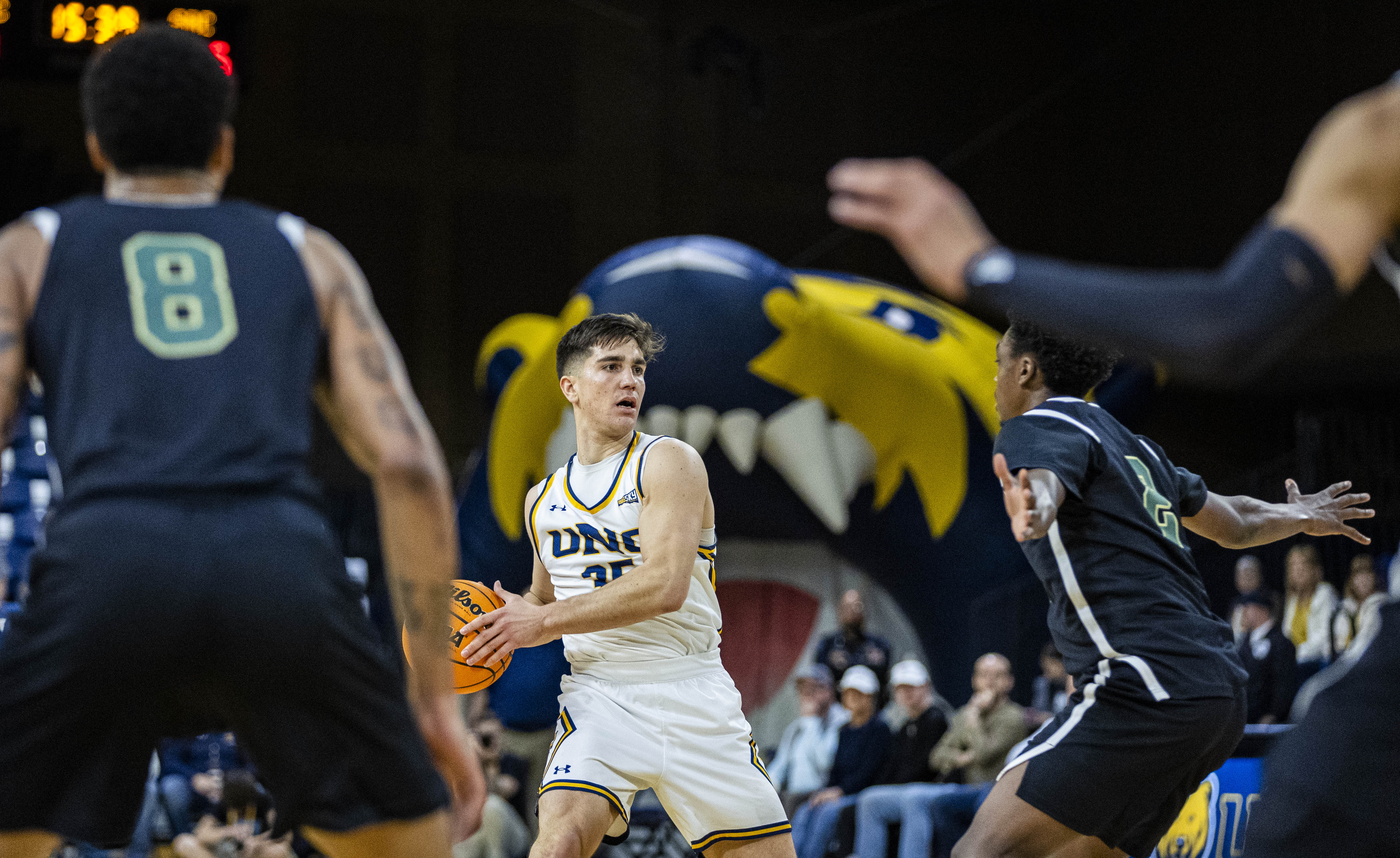 Northern Colorado Bears guard Quinn Denker (35) looks for an...