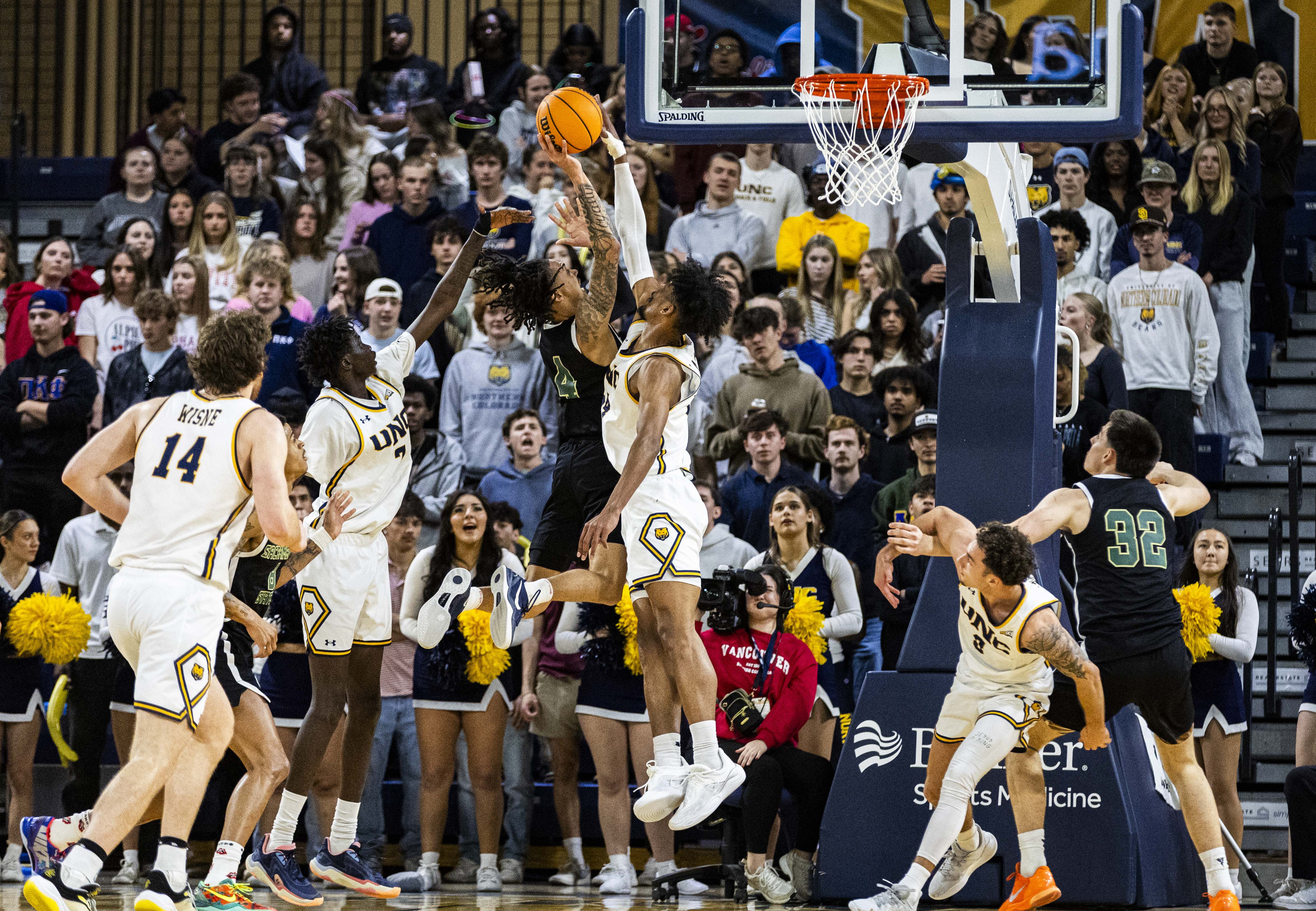 Northern Colorado Bears forward Ibu Yamazaki (54) blocks a shot...