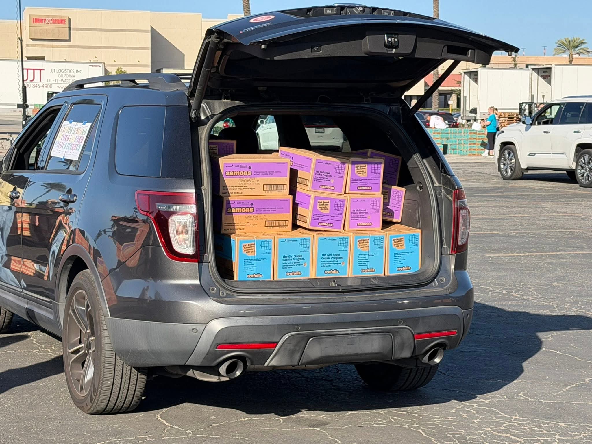 Stacks of Girl Scout Cookies prepared for pick up from...