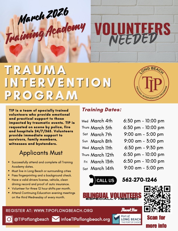 Trauma Intervention Program of Long Beach will begin its training academy for new volunteers next month on Wednesday, March 4, 2026. (Photo courtesy of TIP of Long Beach)