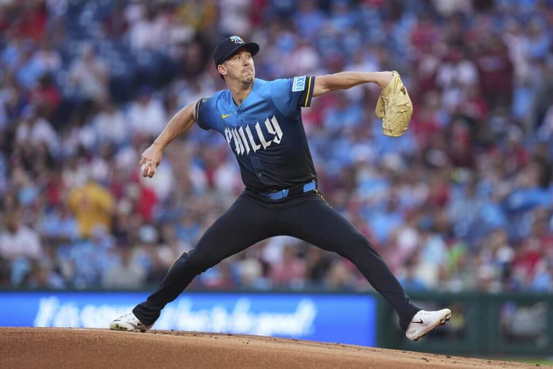 Walker Buehler throws a pitch in the top of the first inning.