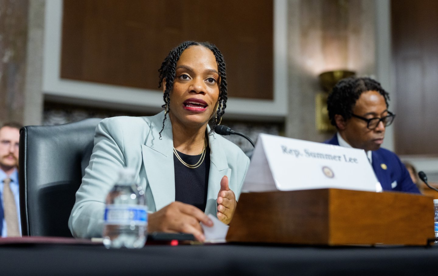Summer Lee (D-PA) participates in a public forum on the violent use of force by Department of Homeland Security agents, at the Dirksen Senate Office Building on Capitol Hill on February 3, 2026.