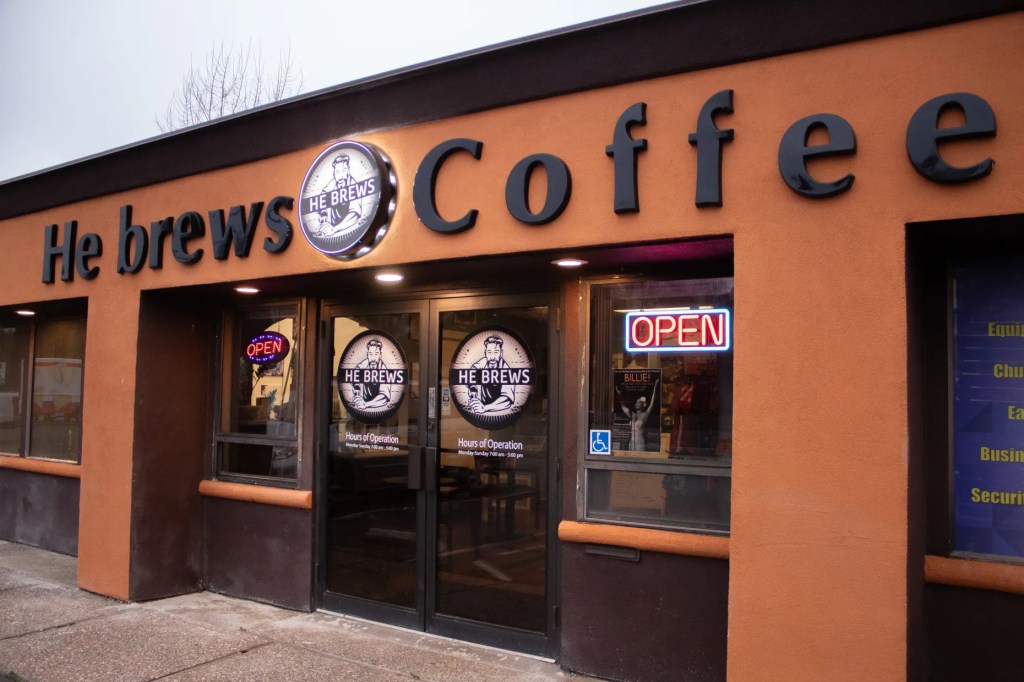 He Brews Coffee & Tea Company provides community and fresh brewed beverages