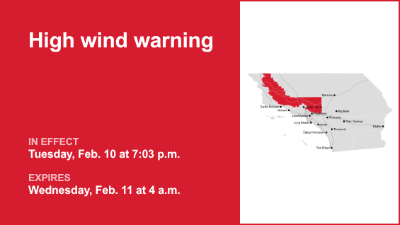 High wind warning affecting 5 Freeway north of LA until early Wednesday morning – gusts could peak at 60 mph – Daily Bulletin