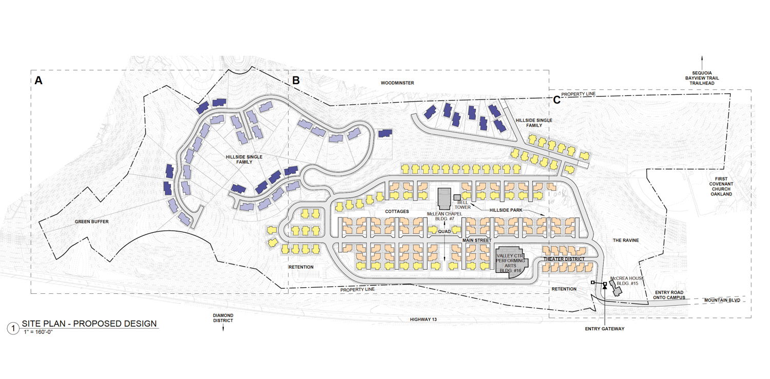 Holy Names University campus redevelopment map, illustration by Bull Stockwell Allen