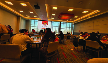 Students are eating right before asking questions